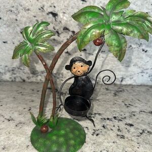 Metal Monkey Figurine with Palm Trees tea light holder